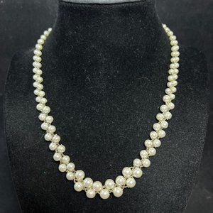 Braided Silver Tone Chain With Graduated Pearl Necklace Signed Korea 17" (383)